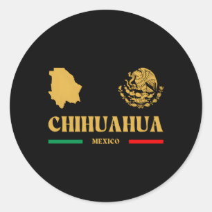Pegatina Redonda Chihuahua México con el emblema mexicano Chihuahua