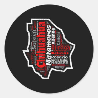 Pegatina Redonda Chihuahua México Mapa Municipios Estado Mexicano