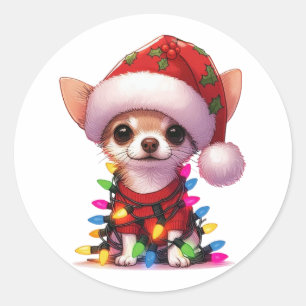 Pegatina Redonda Chihuahua, Navidades de Cute