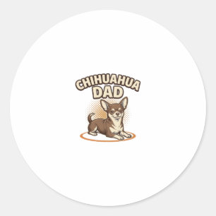 Pegatina Redonda Chihuahua Papá Grabado Vintage Diseño Amante Perro