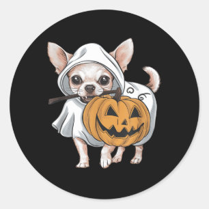 Pegatina Redonda Chihuahua Perro Fantasma Halloween