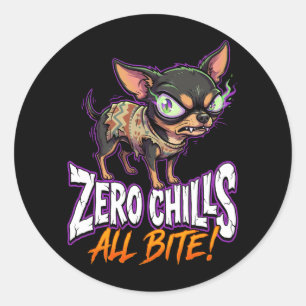 Pegatina Redonda Chihuahua Sarcástico Zero Mimos Todo Mordisco Meme