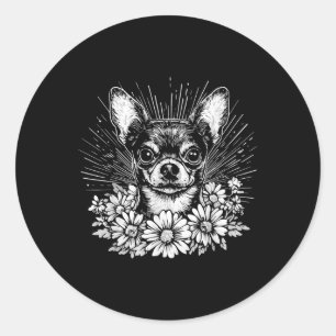 Pegatina Redonda Chihuahua Tattoo Estilo retro Perro amante