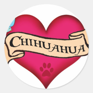 Pegatina Redonda Chihuahua Tattoo Heart
