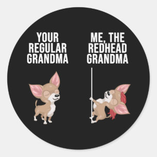 Pegatina Redonda Chihuahua Tu Abuela Regular Yo La Cabeza Roja