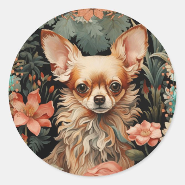 Pegatina Redonda Chihuahua, un Chihuahua haitiano al estilo de Will (Anverso)
