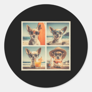 Pegatina Redonda Chihuahuas geniales gafas de sol perros lindos vac