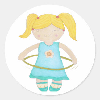 Pegatina Redonda Child playing with a hula hoop