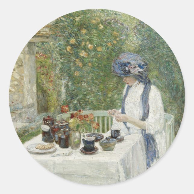 Pegatina Redonda Childe Hassam - Jardín de té francés (Anverso)