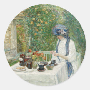 Pegatina Redonda Childe Hassam - Jardín de té francés