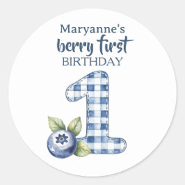 Pegatina Redonda Child's Blueberry Berry First Birthday