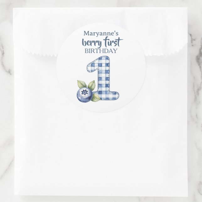 Pegatina Redonda Child's Blueberry Berry First Birthday (Bolso)