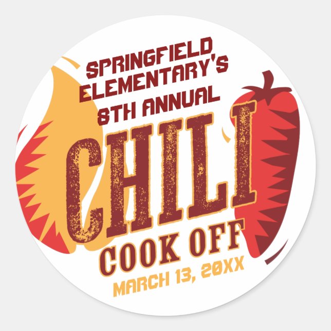 Pegatina Redonda Chili Cook Off | Concurso de Cocina BBQ (Anverso)