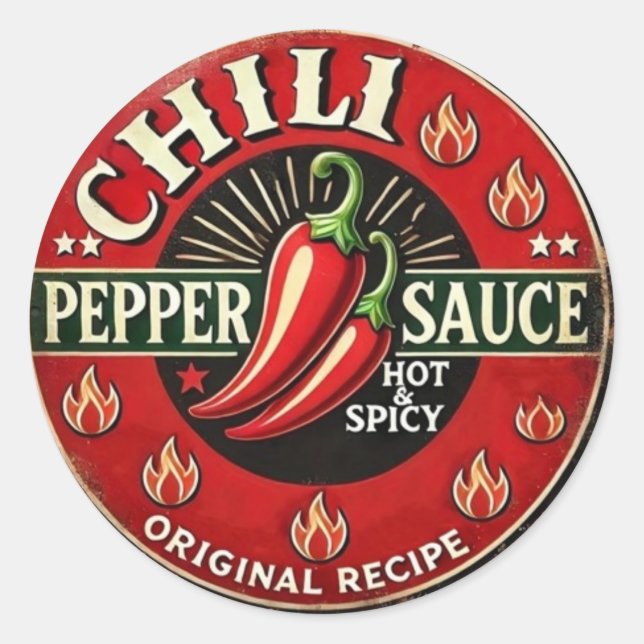 Pegatina Redonda Chili Pepper Sauce Metal Wall design Sign (Anverso)