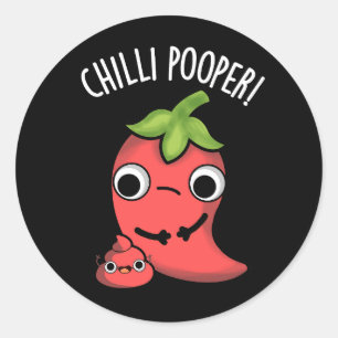 Pegatina Redonda Chili Poooper Funny Pepper Pun Dark BG