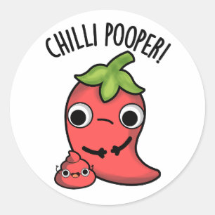 Pegatina Redonda Chili Pooper Chiste de Pimiento Pun