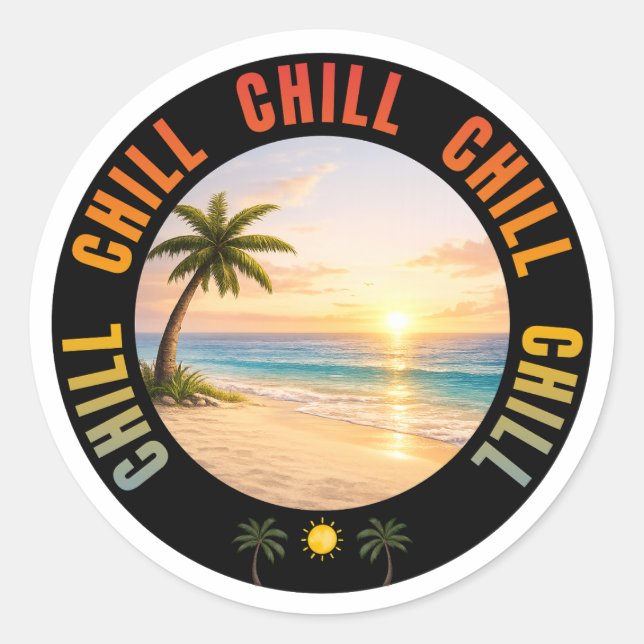 Pegatina Redonda Chill Chill Chill Sunset Beach (Anverso)