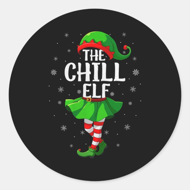 Pegatina Redonda Chill Elf Christmas Girls Women Elf Squad Xmas Fam (Anverso)