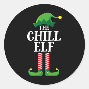Pegatina Redonda Chill Elf Matching Family Group Navidad Fiesta