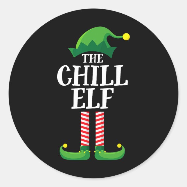 Pegatina Redonda Chill Elf Matching Family Group Navidad Fiesta (Anverso)
