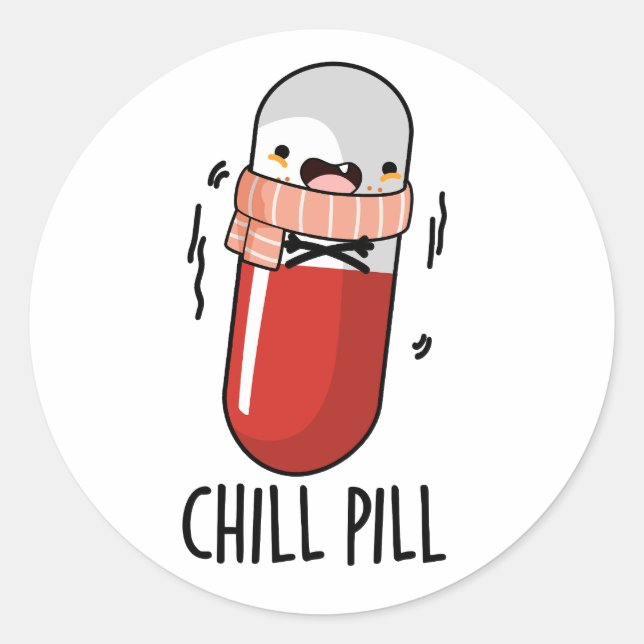 Pegatina Redonda Chill Pill Funny Freezine Medicine Pun (Anverso)