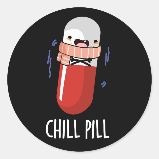 Pegatina Redonda Chill Pill Funny Freezine Medicine Pun (Anverso)