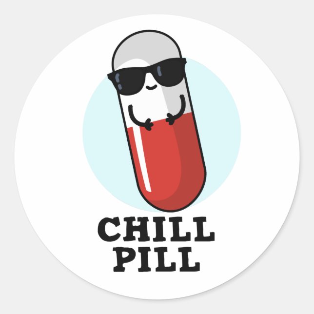 Pegatina Redonda Chill Pill Guay Medicine Pun (Anverso)