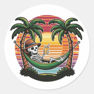Pegatina Redonda Chill Skeleton Beach Sticker 