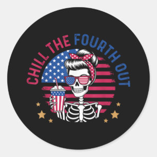 Pegatina Redonda Chill The Fourth Out Funny Skeleton 4 De Julio Pa