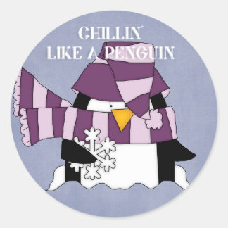 Pegatina Redonda Chillin' como un pingüino