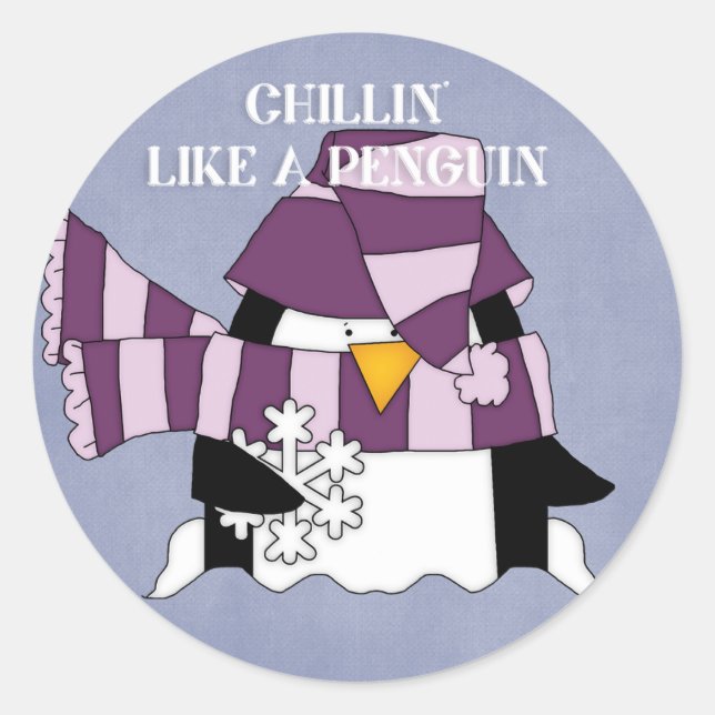 Pegatina Redonda Chillin' como un pingüino (Anverso)