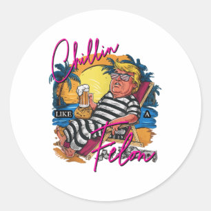 Pegatina Redonda Chillin Como Una Cerveza De Verano Rosa Felon Retr