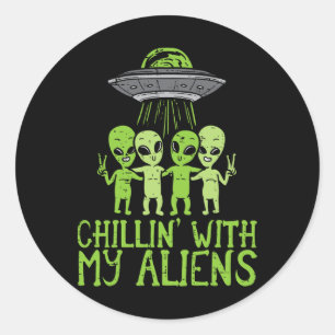Pegatina Redonda Chillin Con Mi Grupo Aliens, Toddler Boys Hallowee