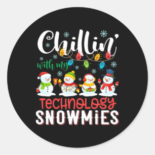 Pegatina Redonda Chillin Con Mi Tecnología Snowmies Luz Christma