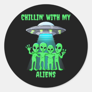 Pegatina Redonda Chillin Con Mis Alienígenas Halloween Chicas Niños