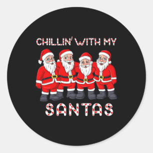 Pegatina Redonda Chillin Con Mis Amigos Navidades Niños Chicas Niño