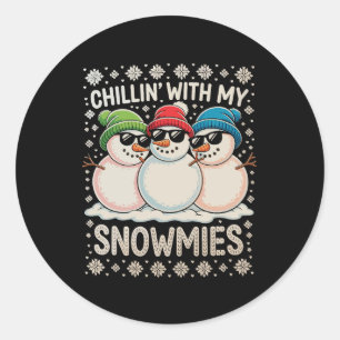 Pegatina Redonda Chillin con mis Navidades de Snowmies navideños fe