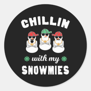 Pegatina Redonda Chillin con mis Navidades feos Snowmie
