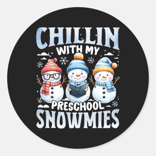 Pegatina Redonda Chillin con mis regalos de Navidad en preescolar (Anverso)