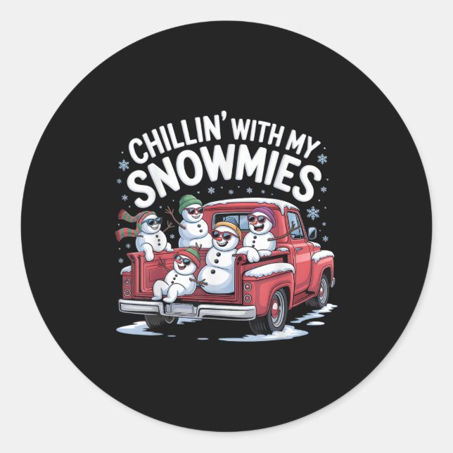 Pegatina Redonda Chillin Con Mis Snowmies Ckup Truck Snowman Christ (Anverso)