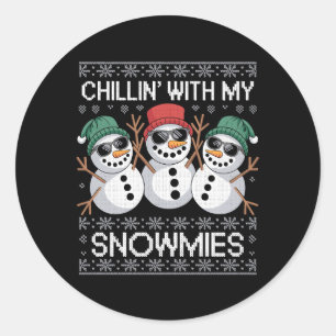 Pegatina Redonda Chillin Con Mis Snowmies Navidades graciosos