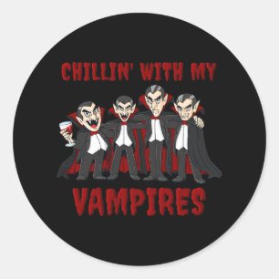 Pegatina Redonda Chillin Con Mis Vampiros Halloween Chicas Niños