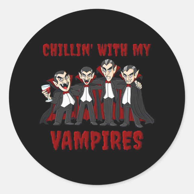 Pegatina Redonda Chillin Con Mis Vampiros Halloween Chicas Niños (Anverso)