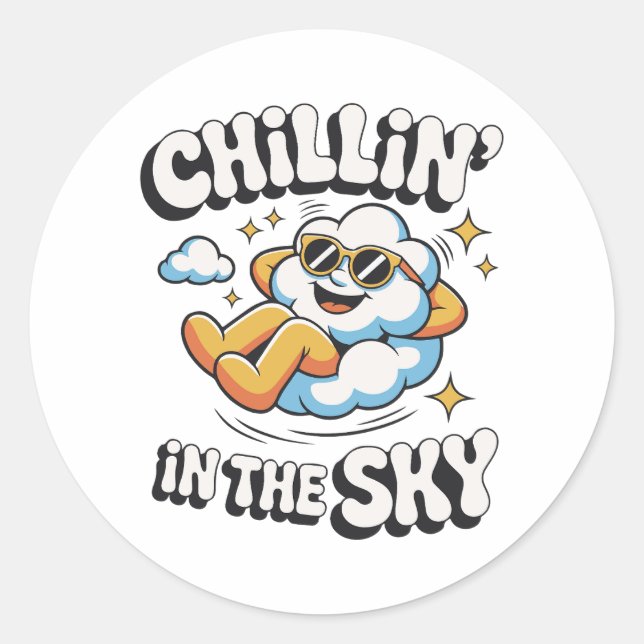 Pegatina Redonda Chillin' en Sky Cute Cloud Design para diversión (Anverso)