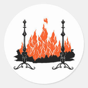 Pegatina Redonda Chimenea arte de silueta de llamas rojas