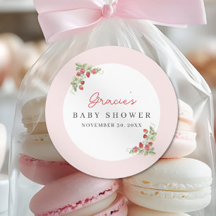 Pegatina Redonda Chimenea de Acuarela de Fresa para Baby Shower Cap