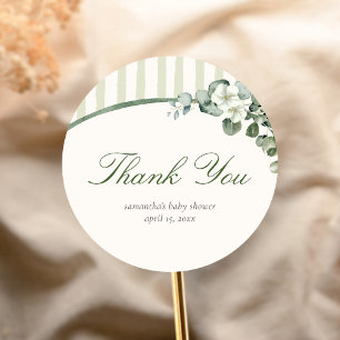 Pegatina Redonda Chimenea de eucalipto para baby shower moderno