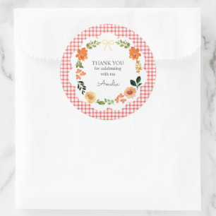 Pegatina Redonda Chimenea de flores rojas 007 para baby shower