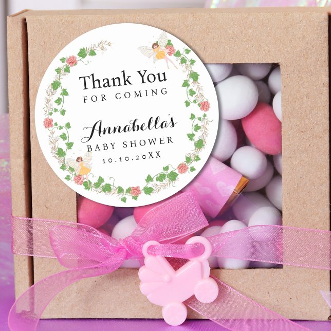 Pegatina Redonda Chimenea de Hada Floreal Vines Baby Bridal Shower (Subido por el creador)