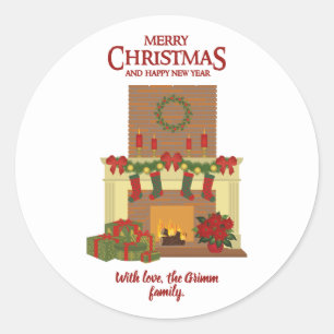 Pegatina Redonda Chimenea de navidad Blanco Rojo
